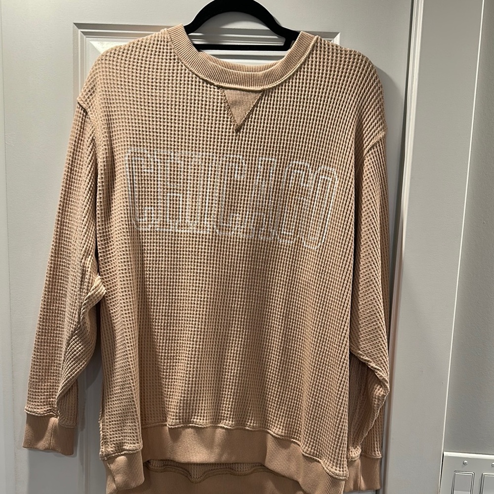 Aerie Tan Oversized Sweatshirt with Ribbed Cuffs